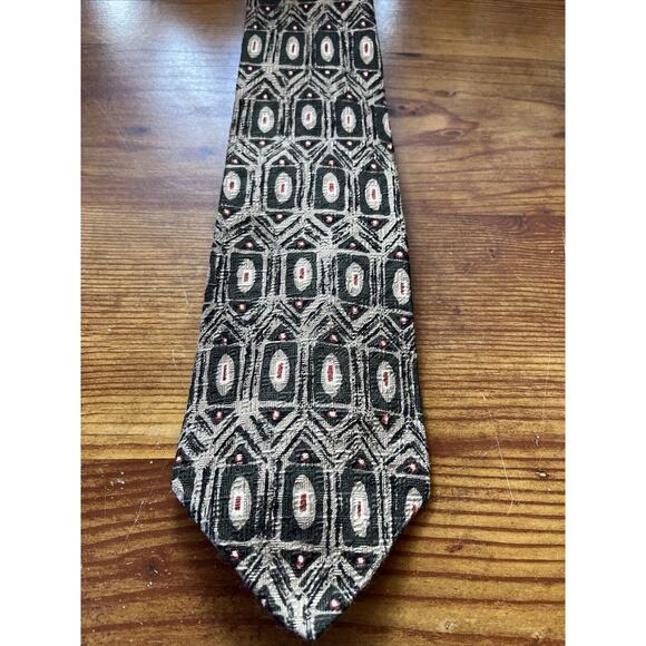 Gianfranco Ruffini Men’s beige Funky Neck Tie Retro Peacock Pattern 100% Silk - Picture 2 of 5